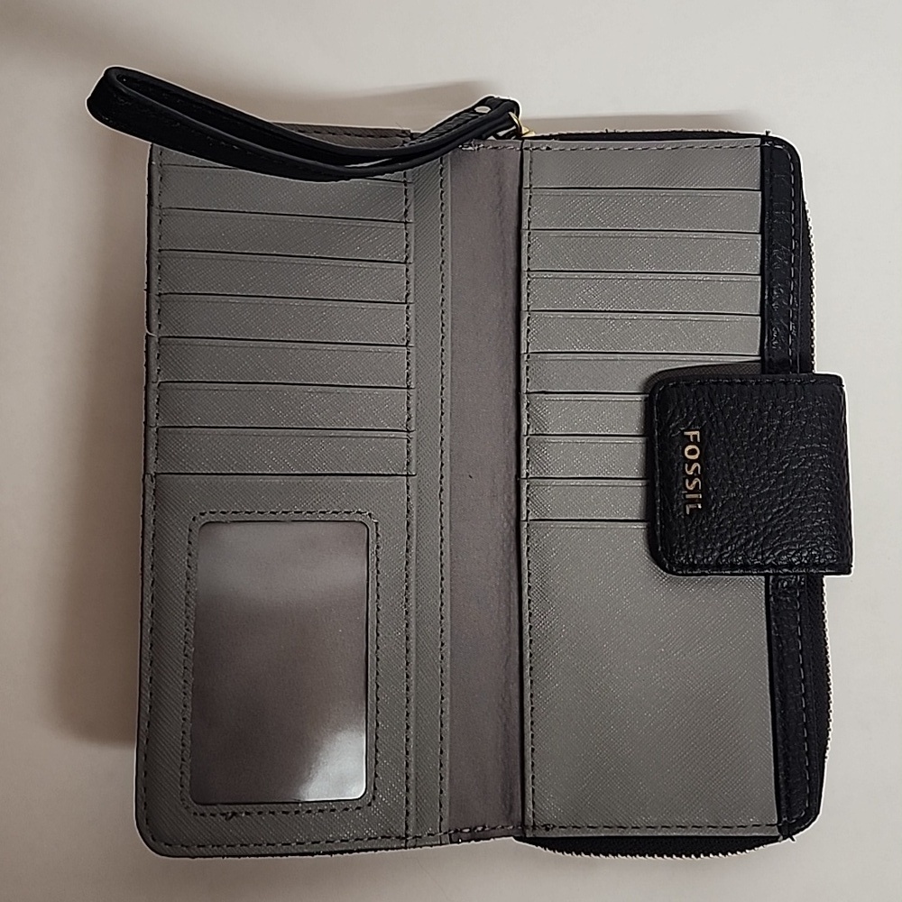 Fossil Metallic Pewter w/Taupe/Gray Inside Wristlet Wallet/Card Holder Clutch - Picture 4 of 11